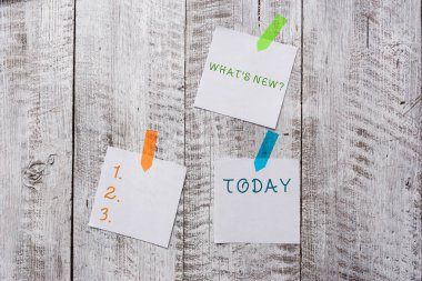 Ne S Yeni Soru gösteren kavramsal el yazısı. Ahşap dokulu masa ile bağlı düz kağıt levha Bol onun mevcut canlı olaylar eylemleri hakkında birine sorduğunuzda Iş fotoğraf metin.