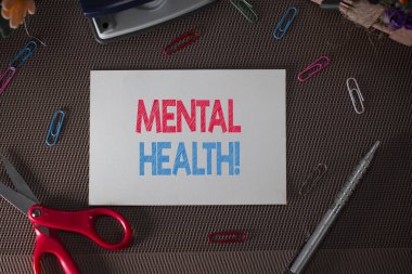 Akıl sağlığını gösteren kavramsal el yazısı. İş metni tanıtımları psikolojik durumlarını da kapsıyor.