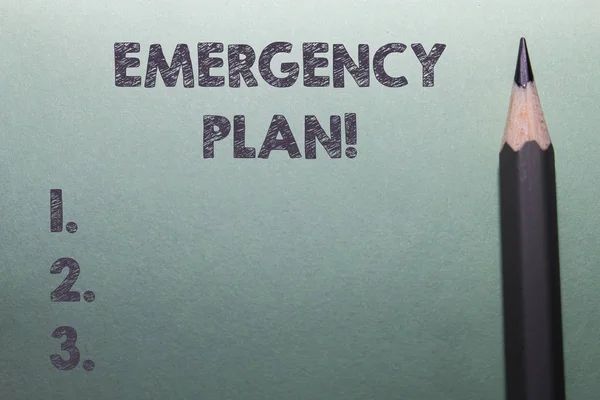 Writing note showing Emergency Plan. Business photo showcasing actions developed to mitigate damage of potential events Close up front view pencil lying on stationary sheet paper Writing. — Stock Photo, Image