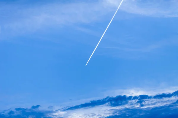 Clear sky airplane cloud. Blank space white lines similar smoke jet aircraft. Cloud sky back in the air. Contrail vapor trail plane steam. Oxygen Hydrogen airplane pad.