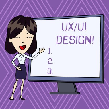 Ux Or Ui Design'ı gösteren kavramsal el yazısı. İş fotoğraf metin ayakta Işaretleme Beyaz Tahta Sunumu tek bir tüketici deneyimi Beyaz Kadın iki farklı unsurlar.