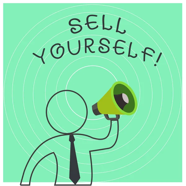 Fogalmi kézzel írt bemutató eladás Yourself. Üzleti fotó szöveget, hogy magát úgy tűnik, lenyűgöző, vagy figyelemre méltó, hogy más bemutató vázlat Symbol Man hangszóró bemutatjuk utasítások. — Stock Fotó