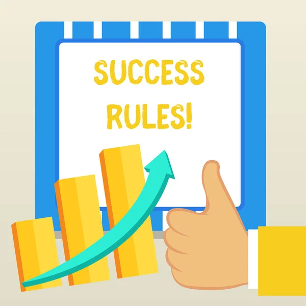 Word writing text Success Rules. Business concept for able to achieve all the goals that you have set for yourself Thumb Up Good Performance Success Escalating Bar Graph Ascending Arrow. — Stock Photo, Image