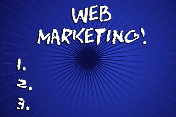 Word Writing Text Web Marketing. Geschäftskonzept für den Prozess der Nutzung des Internets, um das Geschäft Sunburst Strahl Explosion radiale Linien Speichen schattierte Zentrum geometrisches Design zu vermarkten. — Stockfoto