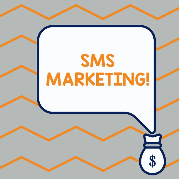Handwriting text Sms Marketing. Concept meaning Effective technology for inviting clients and retain customers Bag pocket of thousand dollars money with big speaking bubble on its top. — Stock Photo, Image