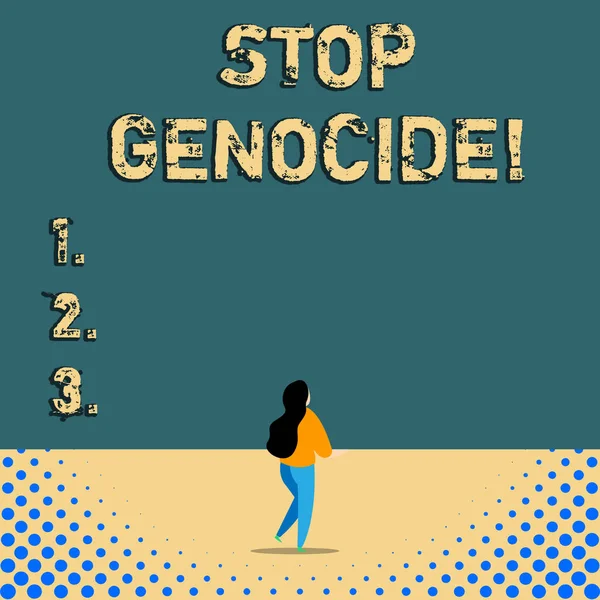 Signo de texto que muestra Stop Genocide. Foto conceptual para poner fin a los asesinatos y atrocidades de mostrar . — Foto de Stock