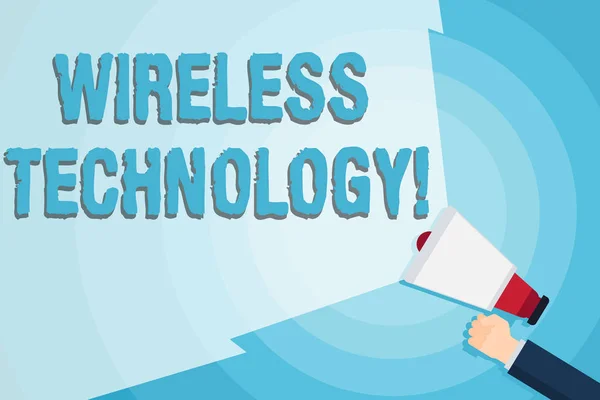 Word writing text Wireless Technology. Business concept for a technology that allows wireless communication Hand Holding Megaphone with Blank Wide Beam for Extending the Volume Range. — Stock Photo, Image