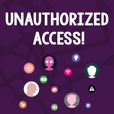 Yetkisiz Erişimi gösteren metin işareti. İzinsiz bir bilgisayarın veya ağın kavramsal fotoğraf kullanımı Bağlantı Açmak için Ekrana Dağılmış Sohbet Kafalı Ağ Teknik Simgeleri.