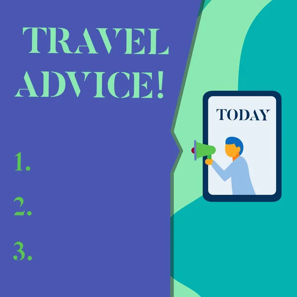 Word writing text Travel Advice. Business concept for Tips related to responsible travel in chosen destination. — 스톡 사진