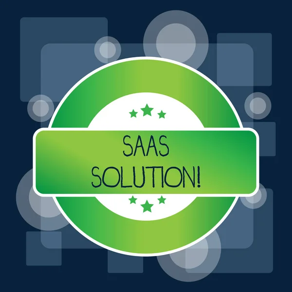 Handgeschreven tekst SaaS-oplossing. Concept betekent Software Delivery methode die toegang biedt tot software gekleurde ronde vorm label badge Stars lege rechthoekige tekst box Award. — Stockfoto