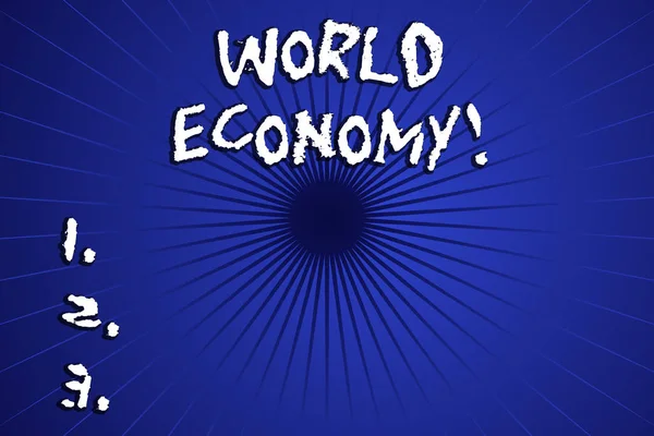 Woordschrijvende tekst World Economy. Bedrijfsconcept voor de manier waarop landen economie zijn ontstaan om te werken Sunburst Beam Explosie Radial Lines Spokes Shaded Center Geometric Design. — Stockfoto