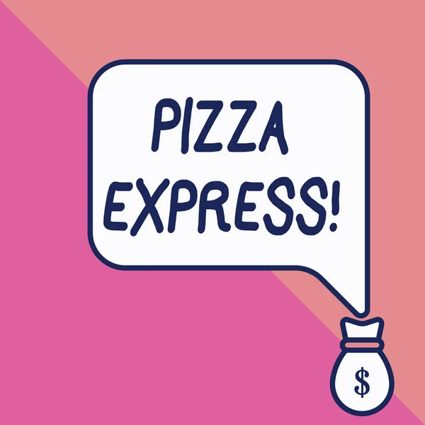 Escrita de mão conceitual mostrando Pizza Express. Foto de negócios mostrando entrega rápida de pizza à sua porta Serviço rápido . — Fotografia de Stock