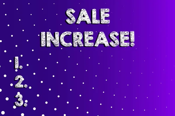 Text sign showing Sale Increase. Conceptual photo amount a company derives from sales compared to a previous Lilac Violet Background White Polka Dots Scattered in Linear Perspective.