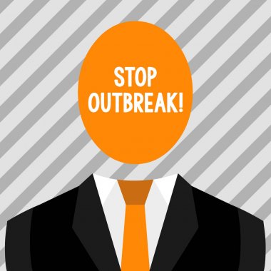 Salgını Durdur'u gösteren kavramsal el yazısı. İş fotoğraf showcasing hangi benzer bir hastalık Sembolik Çizim Şekil Adam Resmi Suit Oval Faceles Head karşı karşıya gösteren olay önlemek.