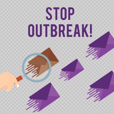 Salgını Durdur'u gösteren kavramsal el yazısı. Renkli Zarf üzerinde benzer bir hastalık Büyüteç Karşı karşıya gösteren olay önlemek İş fotoğraf vitrine ve diğerleri Aynı Gölge vardır.