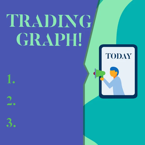 Ordskrivning text Trading Graph. Affärsidé för Representera toppar och dalar under handelsperioden och pris. — Stockfoto
