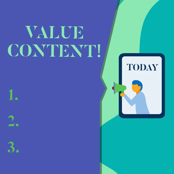 Word writing text value content. Geschäftskonzept für qualitativ hochwertige Content-Schreiben, um gut auf Suchmaschinen-Rankings zu bekommen. — Stockfoto