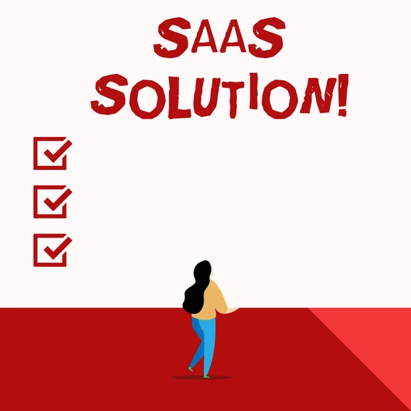 Tekst do pisania słów Saas Solution. Koncepcja biznesowa dotycząca sposobu dostarczania oprogramowania zapewniającego dostęp do oprogramowania. — Zdjęcie stockowe