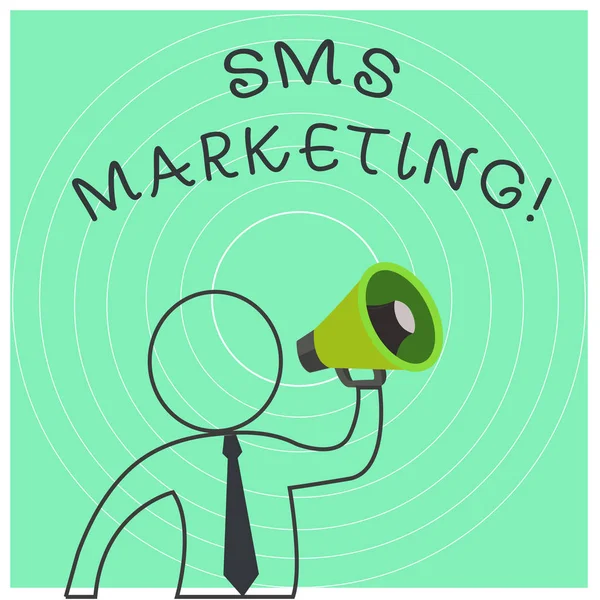 Conceptual hand writing showing Sms Marketing. Business photo text Effective technology for inviting clients and retain customers Outline Symbol Man Loudspeaker Announcing Instructions. — Stock Photo, Image