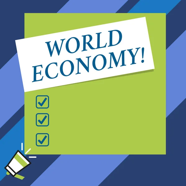Signo de texto mostrando la economía mundial. Foto conceptual de la manera en que la economía de los países han estado emergiendo para operar . — Foto de Stock