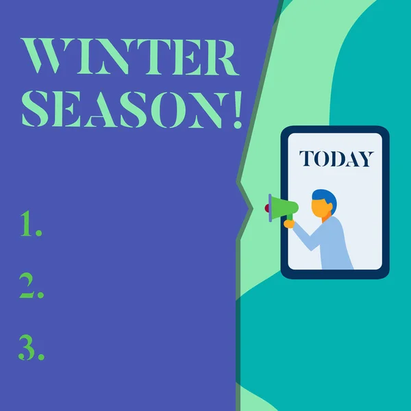 テキストを書く冬の季節。極と温帯地域での今年の寒い季節のためのビジネスコンセプト. — ストック写真