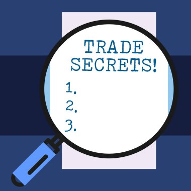 Ticari sırlar gösterilen metin işareti. Kavramsal fotoğraf tekniği analysisufacturing bir şirket tarafından kullanılan ürünleri.