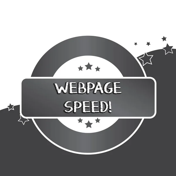 Writing note showing Webpage Speed. Business photo showcasing how quickly users are able to see and interact with content Colored Round Shape Label Badge Stars Blank Rectangular Text Box Award. — 스톡 사진