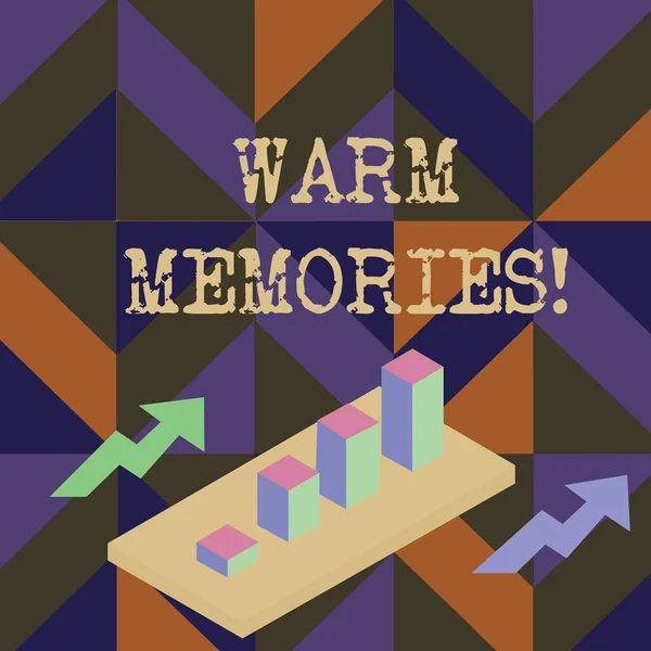 Handwriting text writing Warm Memories. Concept meaning Something that you remember with pleasure Sweet reminiscences Colorful Clustered 3D Bar Chart Graph Diagram in Perspective with Two Arrows. — Stock Photo, Image