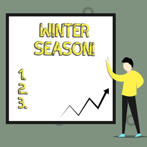 겨울 시즌을 보여주는 개념적 손 쓰기. 비즈니스 사진 텍스트 극지와 온대 지역에서 올해의 가장 추운 계절. — 스톡 사진