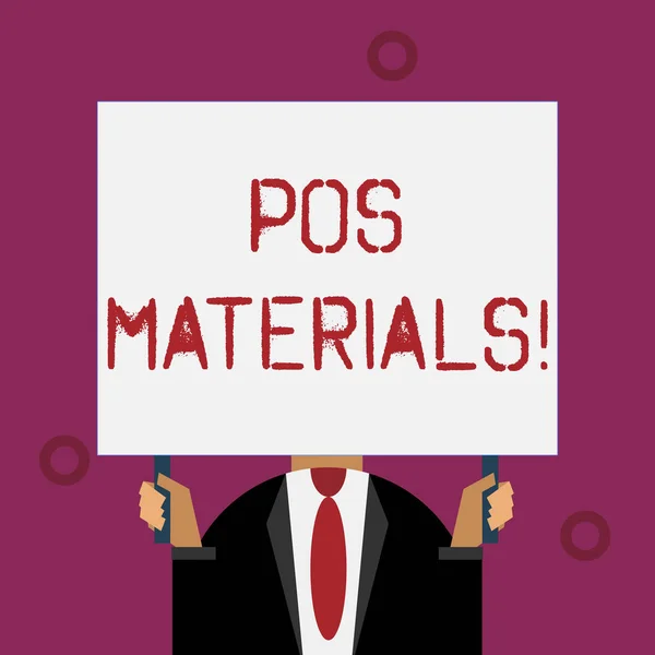 Skrivanteckning som visar Pos Materials. Affärsfoto visa upp Specialiserad form av marknadsföring finns nära en kassa. — Stockfoto