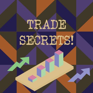 Handwriting text writing Trade Secrets. Concept meaning Technique used by a company in analysisufacturing its products Colorful Clustered 3D Bar Chart Graph Diagram in Perspective with Two Arrows.