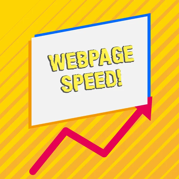 Texto de escritura a mano Página web Velocidad. Concepto que significa lo rápido que los usuarios son capaces de ver e interactuar con el contenido Línea de flecha de borde irregular en la parte inferior de los documentos en blanco de paralelogramo . —  Fotos de Stock