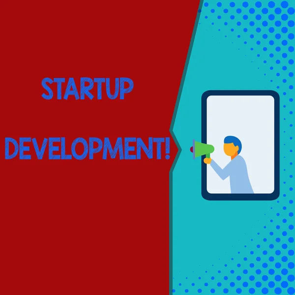 Εγγραφή σημείωσης που δείχνει το Startup Development. Επιχειρηματική φωτογραφία αναδεικνύοντας αποτελεσματικά την ανάπτυξη και επικύρωση κλιμακούμενο επιχειρηματικό μοντέλο. — Φωτογραφία Αρχείου