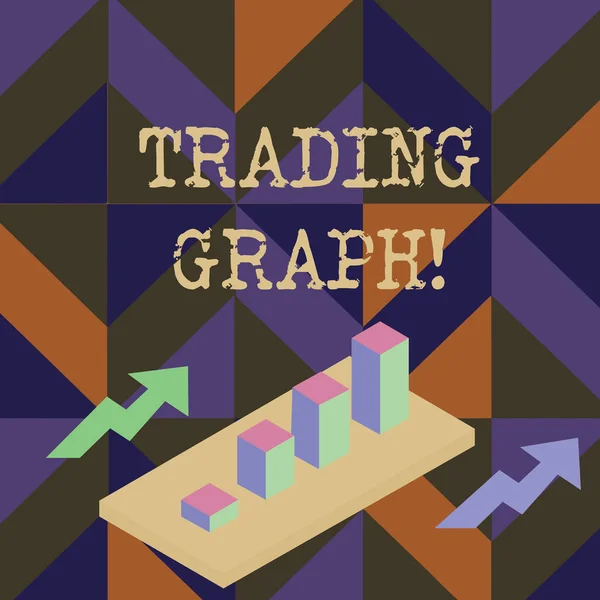 Handwriting text writing Trading Graph. Concept meaning Represent the highs and lows of the trading period and price Colorful Clustered 3D Bar Chart Graph Diagram in Perspective with Two Arrows. — Stockfoto