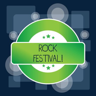 El yazısı metin Rock Festivali. Heavy metal türü Renkli Yuvarlak Shape Label Badge Stars Blank Dikdörtgen Metin Kutusu Ödülü'nü içeren büyük ölçekli rock müzik konseri anlamına gelen konsept.