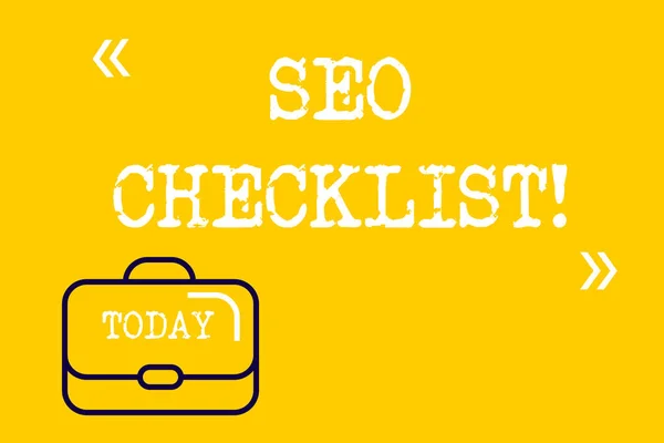 Word writing text Seo Checklist. Business concept for list of items required to optimize the search engine Brief Case Attache Case against Empty Copy Space with Quotation Marks.