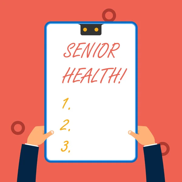 Scrivere testi a mano Senior Health. Il significato del concetto si riferisce alle condizioni fisiche e mentali degli anziani . — Foto Stock
