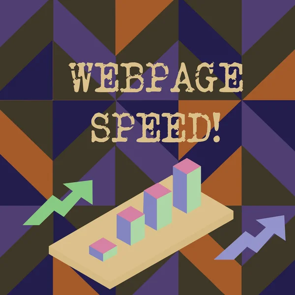 Web sayfası Hızı yazma el yazısı metin. Kavram anlamı kullanıcıların ne kadar hızlı görmek ve iki ok ile Perspektif Renkli Kümelenmiş 3d Çubuk Grafik Diyagramı içerik ile etkileşim edebiliyoruz. — Stok fotoğraf
