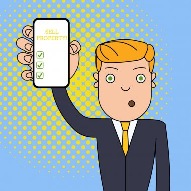 Satışları gösteren bir not yazıyorum. Mülk Sahibi Dikey Akıllı Telefon Aygıtı Ekranı Karşılığında para teklifini kabul eden iş fotoğrafı sergisi.