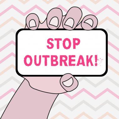 Salgını Durdur'u gösteren metin işareti. Kavramsal fotoğraf, benzer bir hastalığa karşı karşıya kalan Akıllı Telefon Cihazının Boş Ekran ve Metin Alanı ile Elde TutulduğuNu gösteren olayı önler.