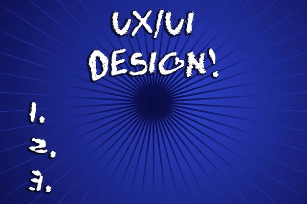 Word writing text Ux Or Ui Design. Business concept for two different elements of a single consumer experience Sunburst Beam Explosion Radial Lines Spokes Shaded Center Geometric Design. — 스톡 사진