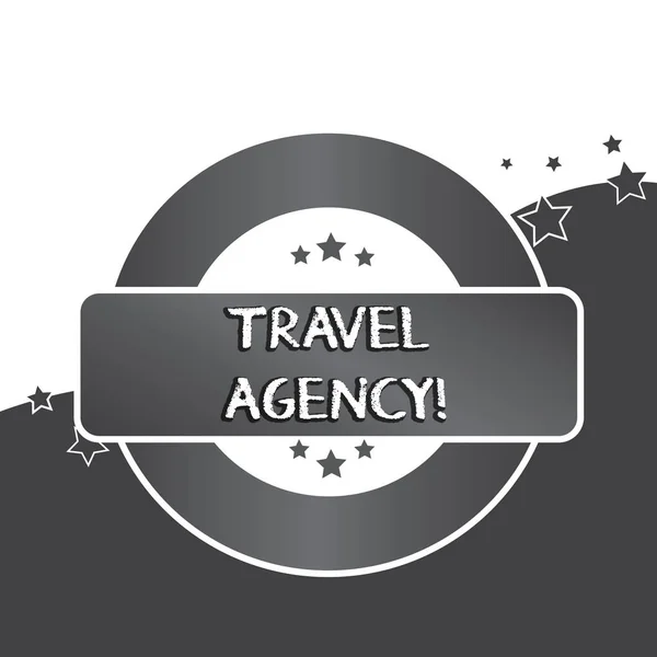 Schrijfbriefje met reisbureau. Business photo showcasing Agency dat de nodige regelingen treft voor reizigers Gekleurde Ronde Vorm Label Badge Stars Blank Rechthoekige Text Box Award. — Stockfoto