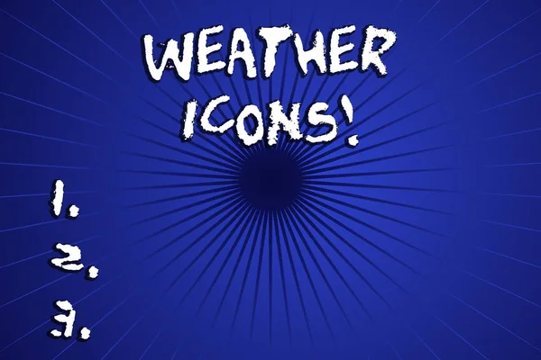 Word writing text Weather Icons. Business concept for Plotted on a synoptic chart used for weather forecasting Sunburst Beam Explosion Radial Lines Spokes Shaded Center Geometric Design. — 스톡 사진