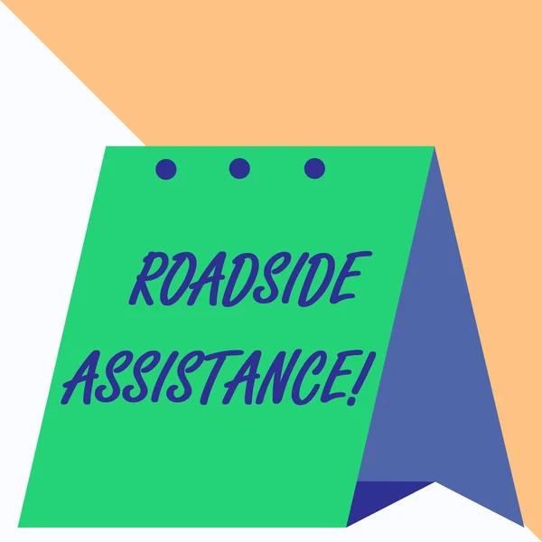 A Roadside Assistance-t bemutató feljegyzés. Üzleti fotó bemutató segít a vezetők, ha a jármű lerobban az úton. — Stock Fotó