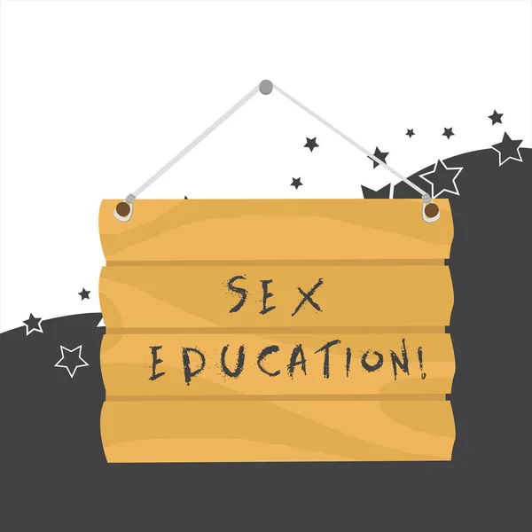 Kézírás szövege szex oktatás. Koncepció értelmében utasítás kapcsolatos kérdésekben huanalysis szexualitás és az anatómia hook up üres tábla. Üres fa jelzőtábla Lope a hang. — Stock Fotó