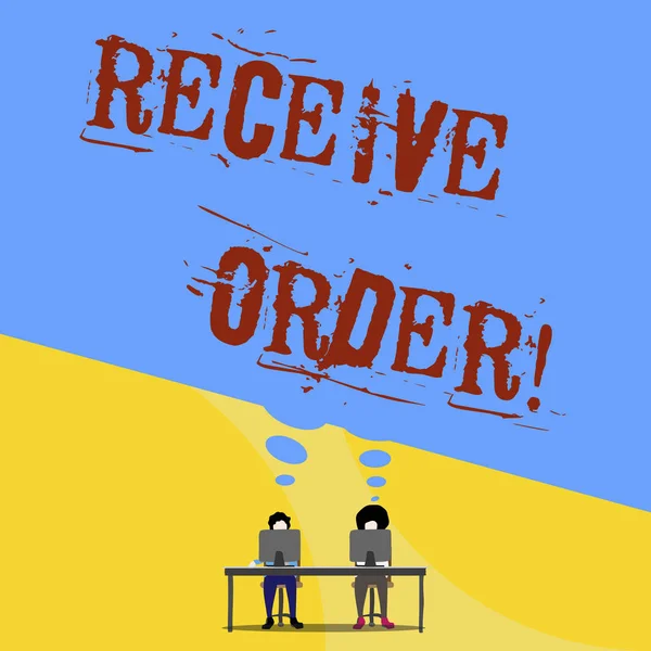 Conceptual hand writing showing Receive Order. Business photo text delivered and receive goods or services under specified terms. — Stock Photo, Image