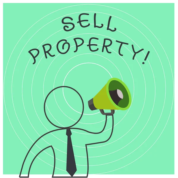 Conceptual hand writing showing Sell Property. Business photo text Accepting an offer of money in return for the property Outline Symbol Man Loudspeaker Announcing Instructions.