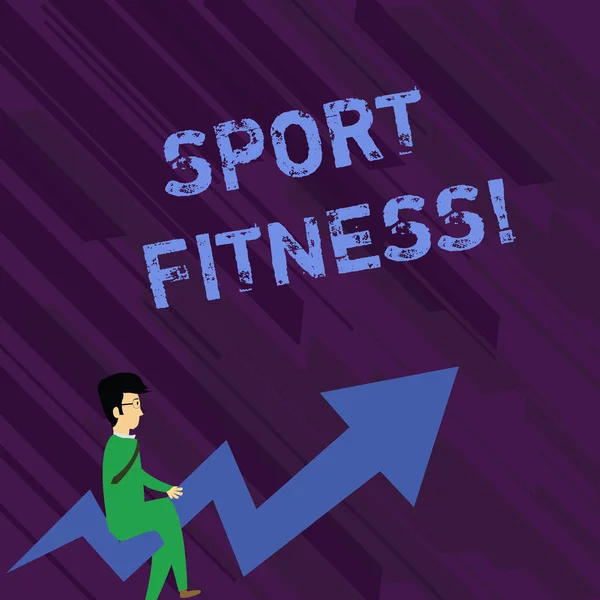 Conceptuele hand schrijven toont sport fitness. Zakelijke foto tekst conditionerings atleten voor de unieke deanalysisds van hun sport zakenman met brillen met scheve pijl omhoog wijzend. — Stockfoto