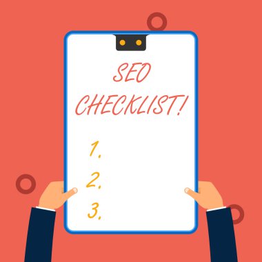 Seo Checklist yazılı el yazısı metin. Arama motorunu optimize etmek için gereken öğelerin kavram anlam listesi.