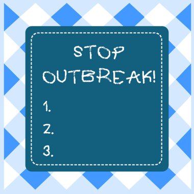 Salgını Durdur'u gösteren metin işareti. Kavramsal fotoğraf, benzer bir hastalık Lashed Stipple Line Blank Kare Renkli Cutout Çerçeve Parlak Arka Plan karşı karşıya gösteren olay önlemek.